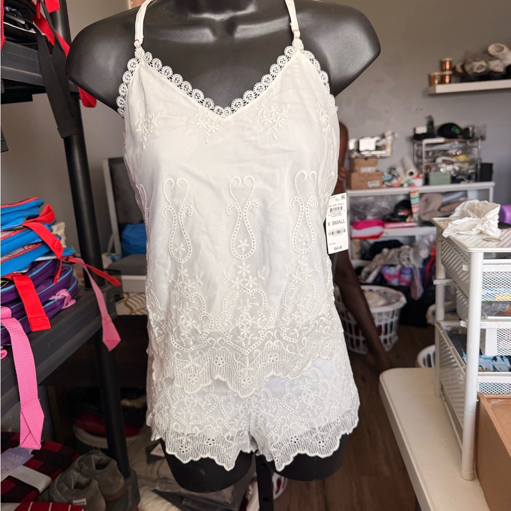 INC International Concepts Washed White Lace 2 piece pajama